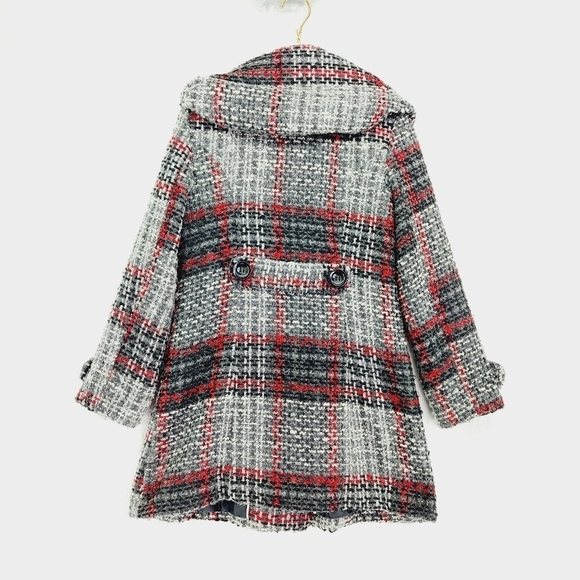 INTL d.e.t.a.i.l.s Red Gray Black Plaid Button Up Winter Pea Coat Z54 - Picture 4 of 7